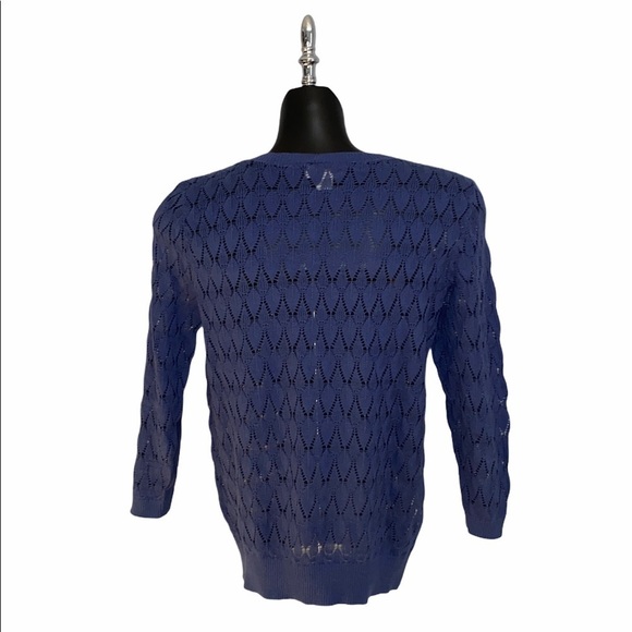 Navy Blue Leaf Design Loft 3/4 Sleeve Cardigan - Picture 2 of 3